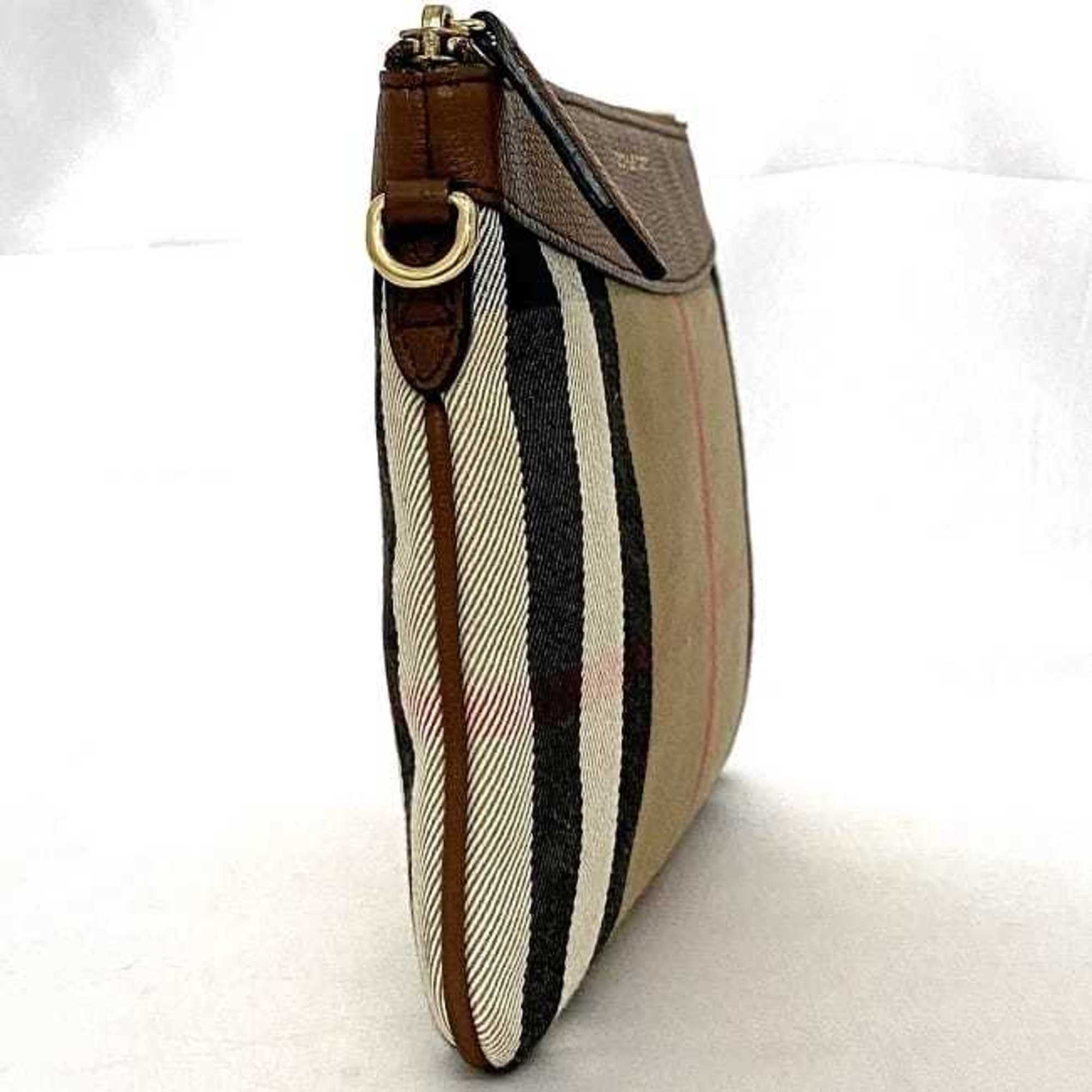 Burberry pouch ec-21605 brown beige check 3975374 canvas leather BURBERRY clutch bag shoulder