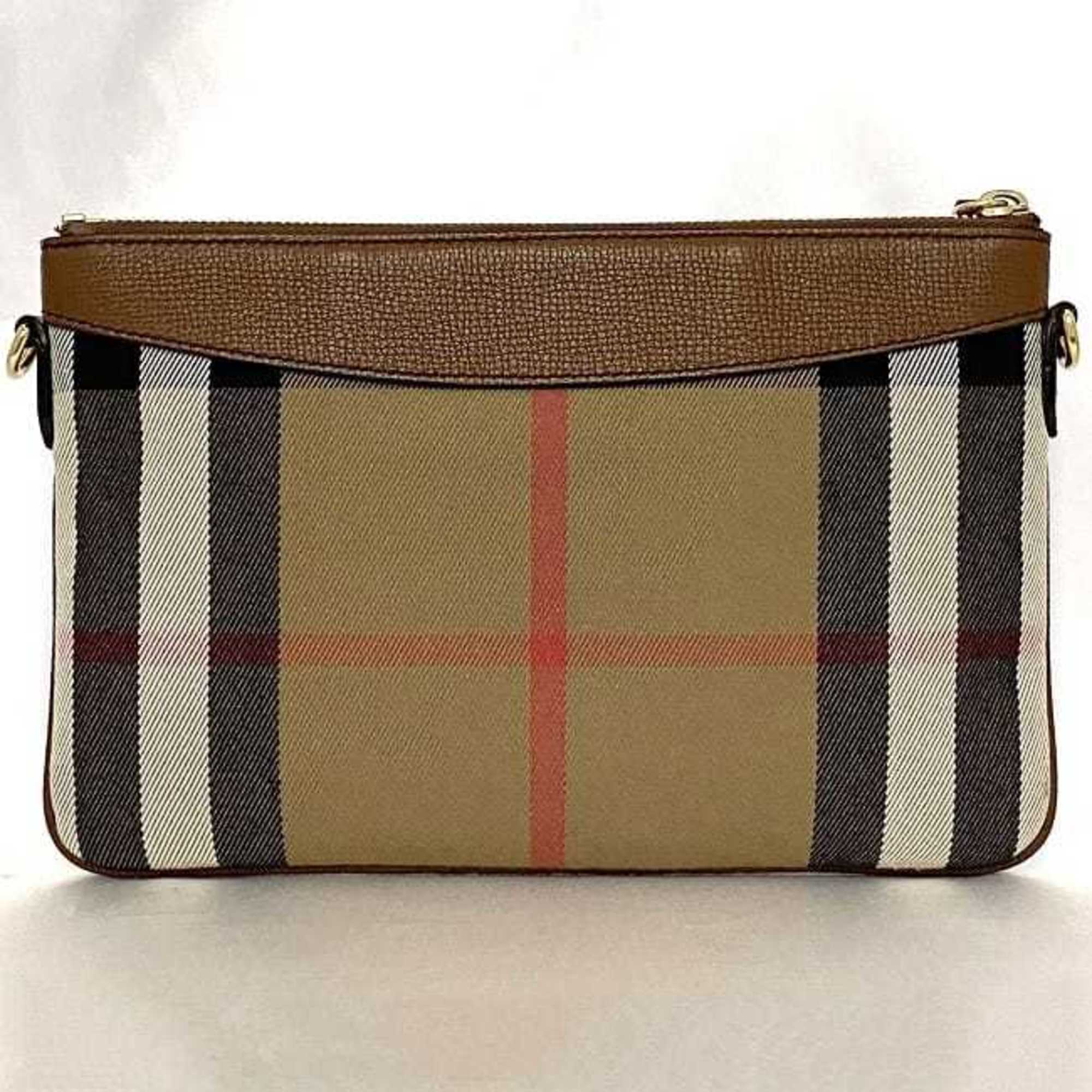 Burberry pouch ec-21605 brown beige check 3975374 canvas leather BURBERRY clutch bag shoulder