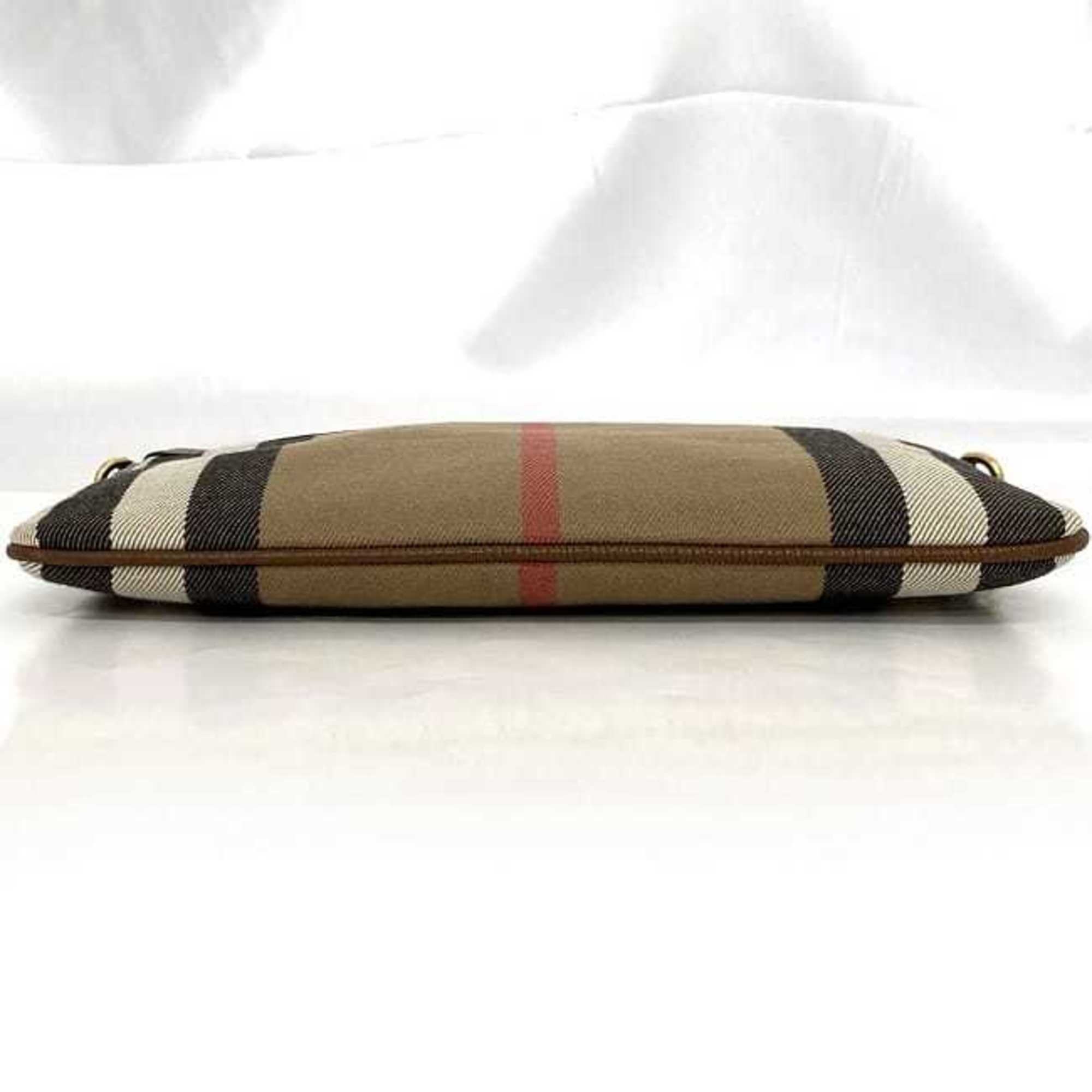 Burberry pouch ec-21605 brown beige check 3975374 canvas leather BURBERRY clutch bag shoulder