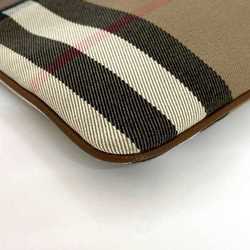 Burberry pouch ec-21605 brown beige check 3975374 canvas leather BURBERRY clutch bag shoulder