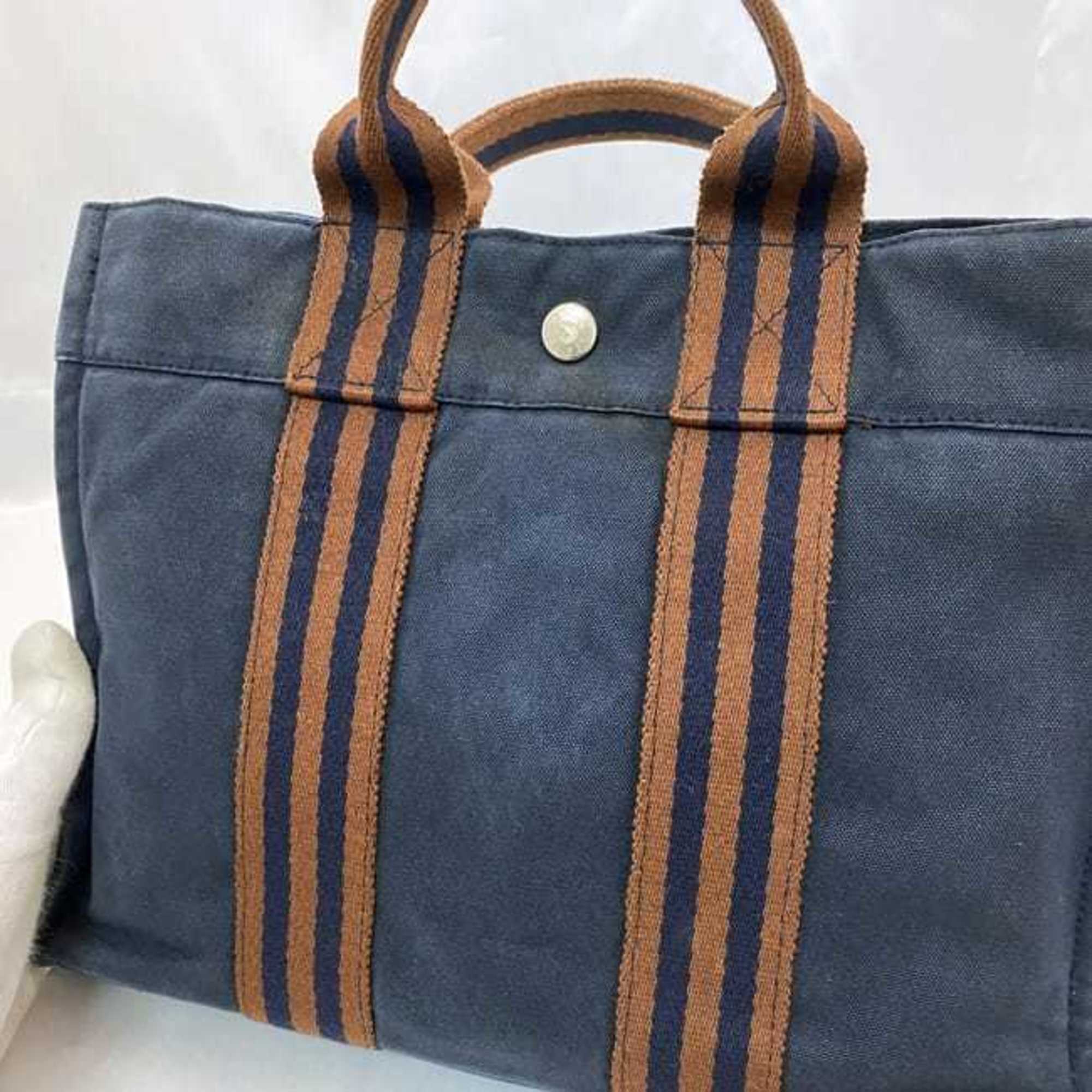 Hermes handbag Foulet PM ec-21539 navy bag canvas HERMES men's women's compact blue