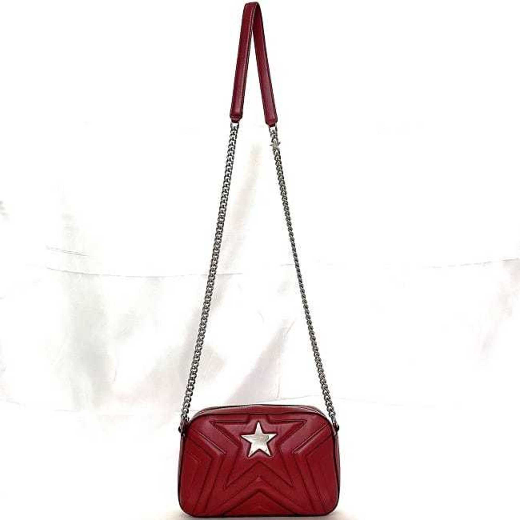 Stella McCartney Chain Shoulder Bag ec-21447 Red 500993 Star Leather STELLA McCARTNEY Stitched Women's