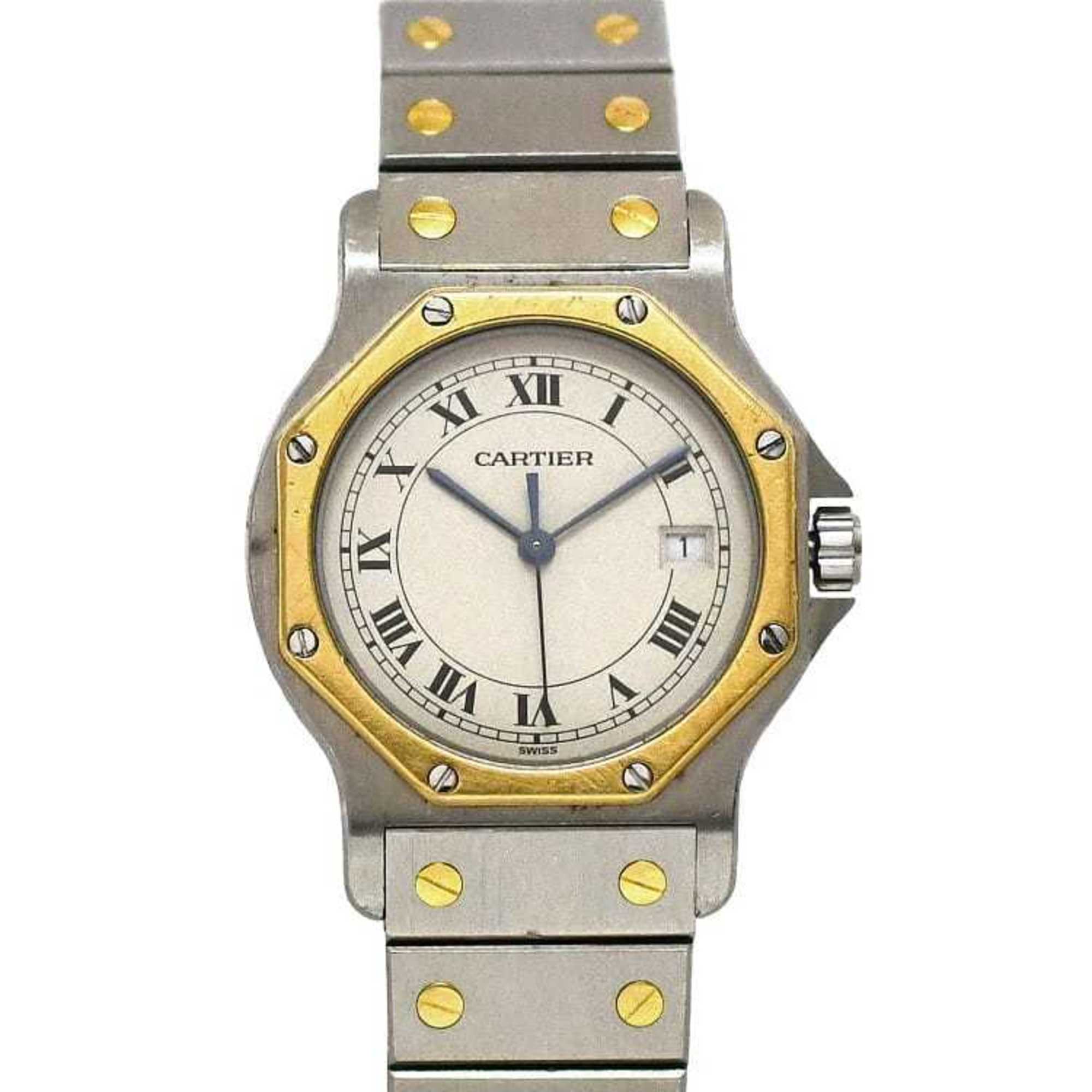 Cartier Watch Octagon f-21567 Silver Gold Ivory 187902 Women's SS K18 Quartz Battery Operated