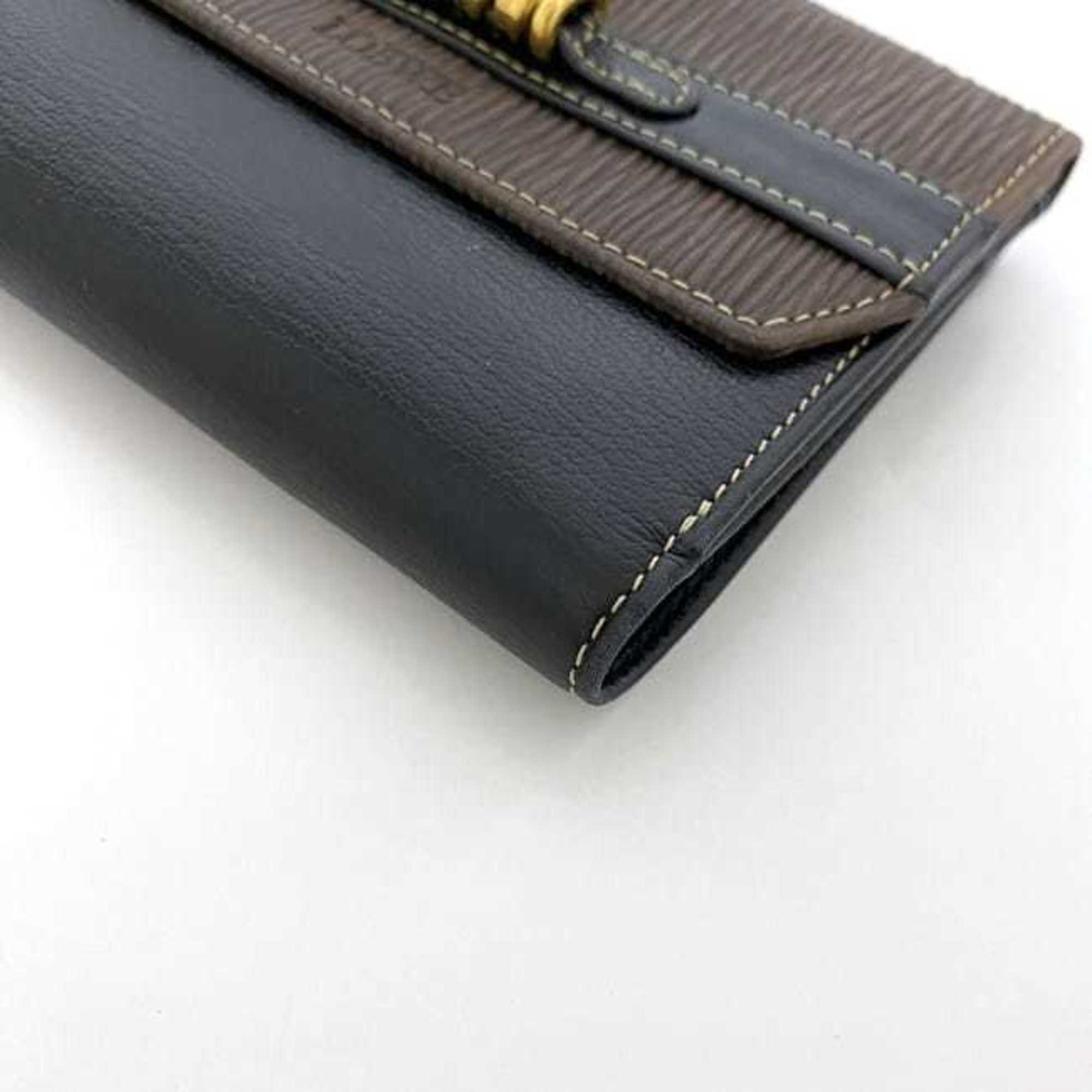 LOEWE Bi-fold Wallet ec-21542 Black Brown Velazquez Leather Twist Metal Fittings Women's Compact