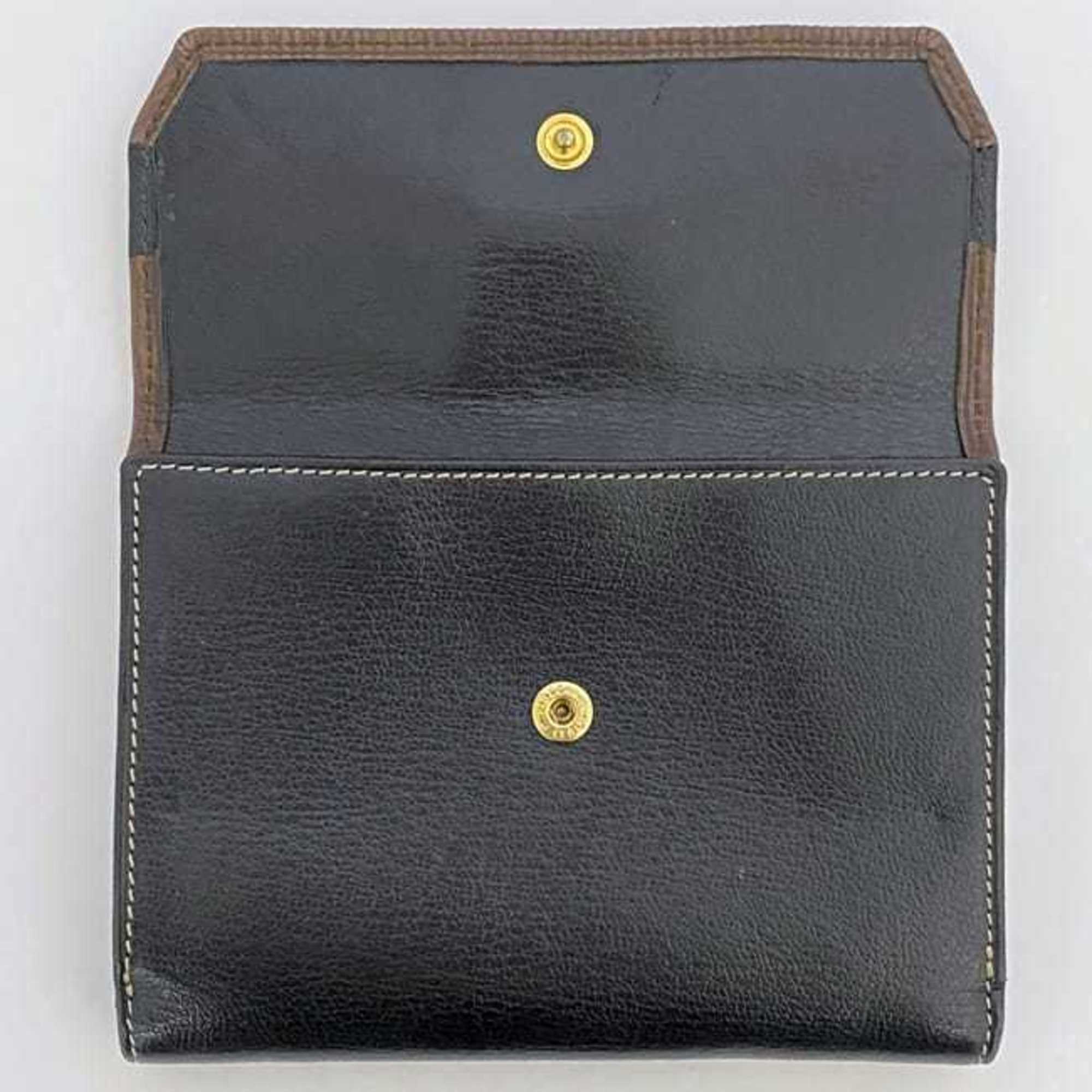 LOEWE Bi-fold Wallet ec-21542 Black Brown Velazquez Leather Twist Metal Fittings Women's Compact