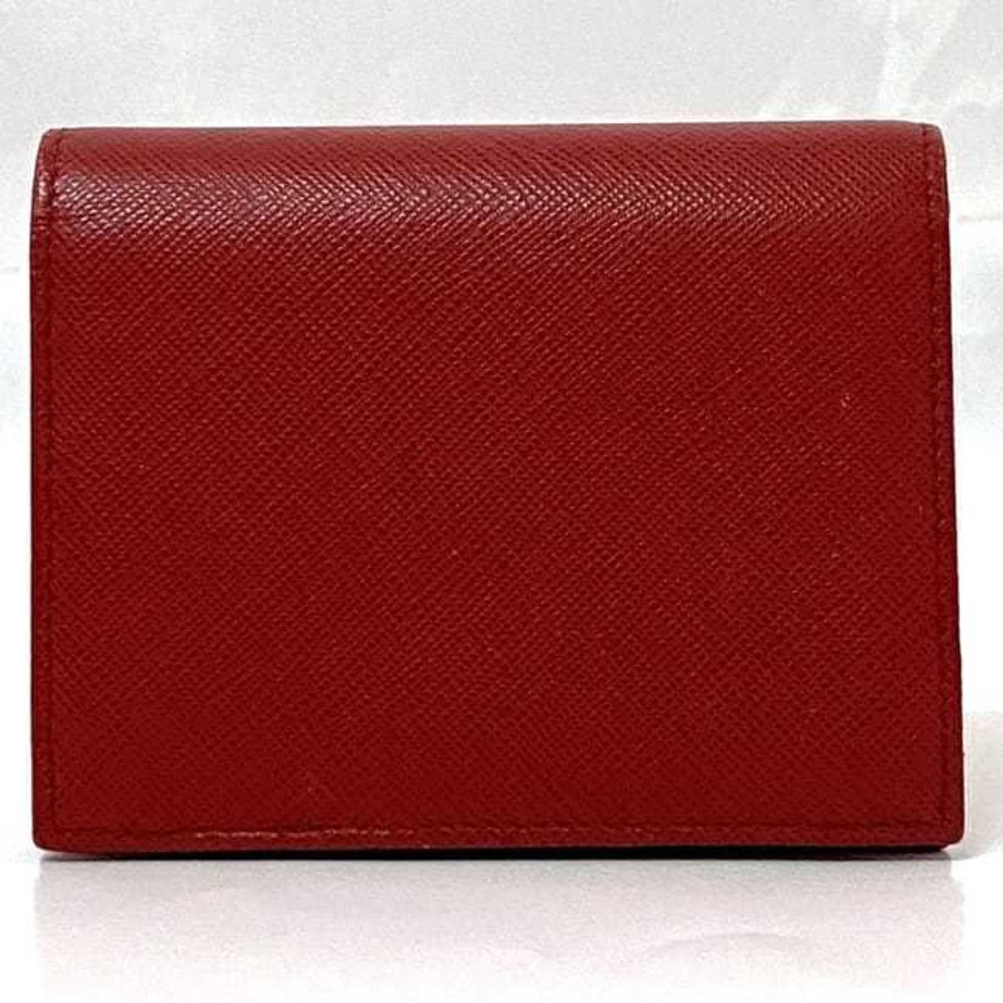 Prada Bi-fold Wallet ec-21505 Red 1MV204 Saffiano Leather PRADA Triangle Plate Compact Women's