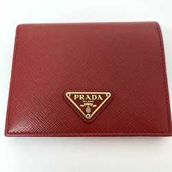 Prada Bi-fold Wallet ec-21505 Red 1MV204 Saffiano Leather PRADA Triangle Plate Compact Women's