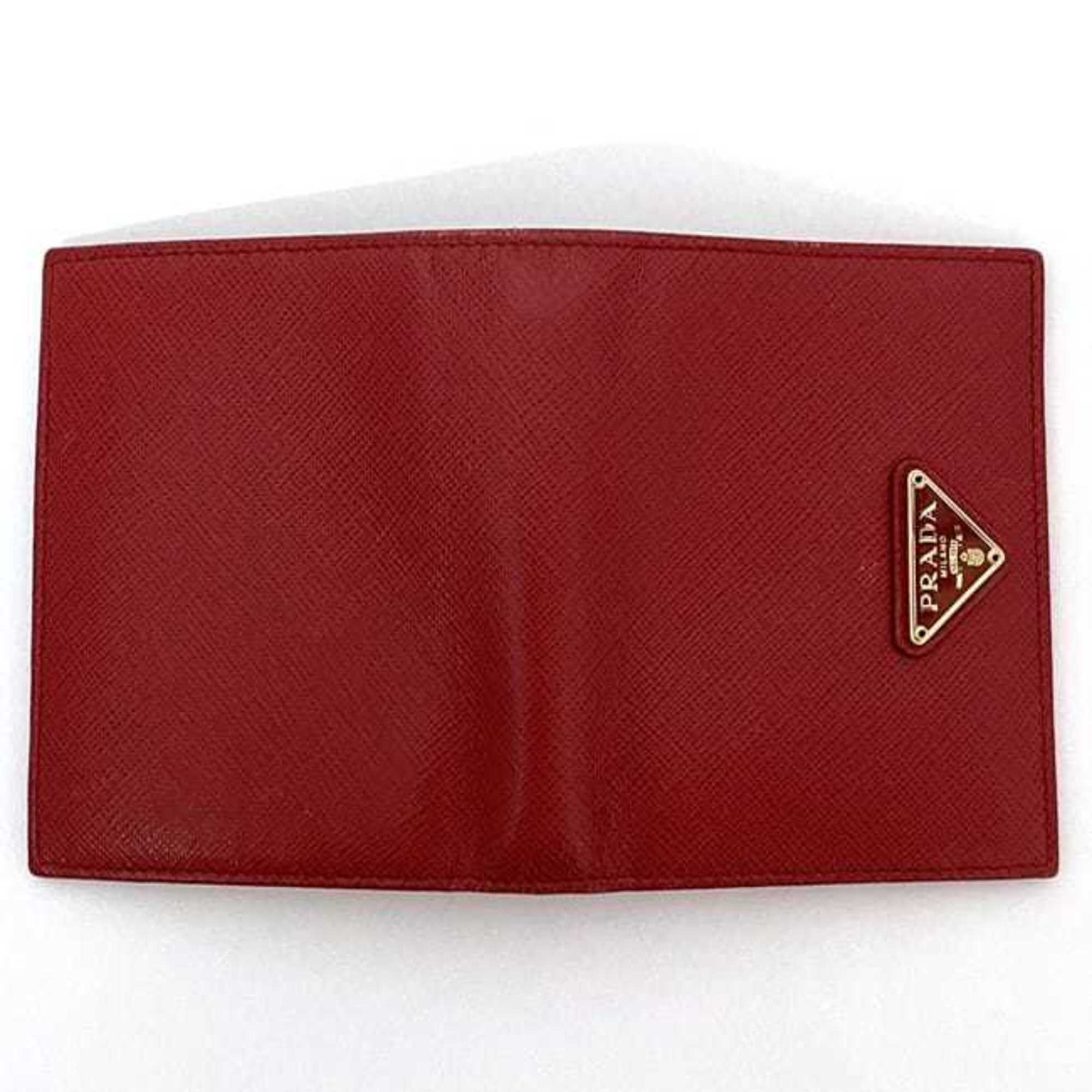 Prada Bi-fold Wallet ec-21505 Red 1MV204 Saffiano Leather PRADA Triangle Plate Compact Women's