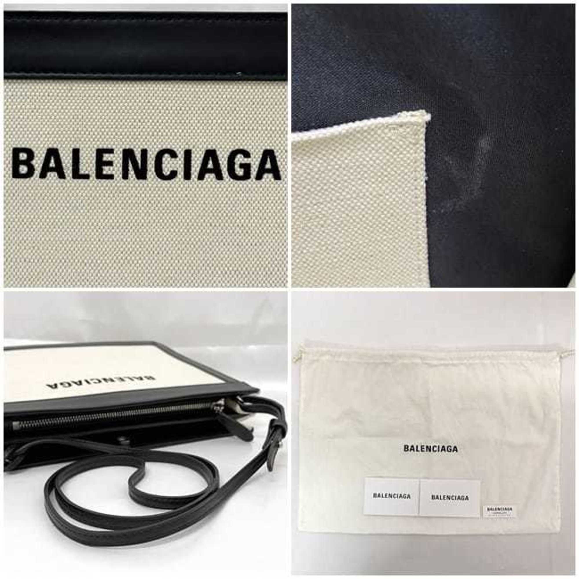 Balenciaga Shoulder Bag Navy Pochette f-21650 Natural White Black 339937 Canvas Leather 1080 Y 528147 BALENCIAGA Crossbody Freestanding Square