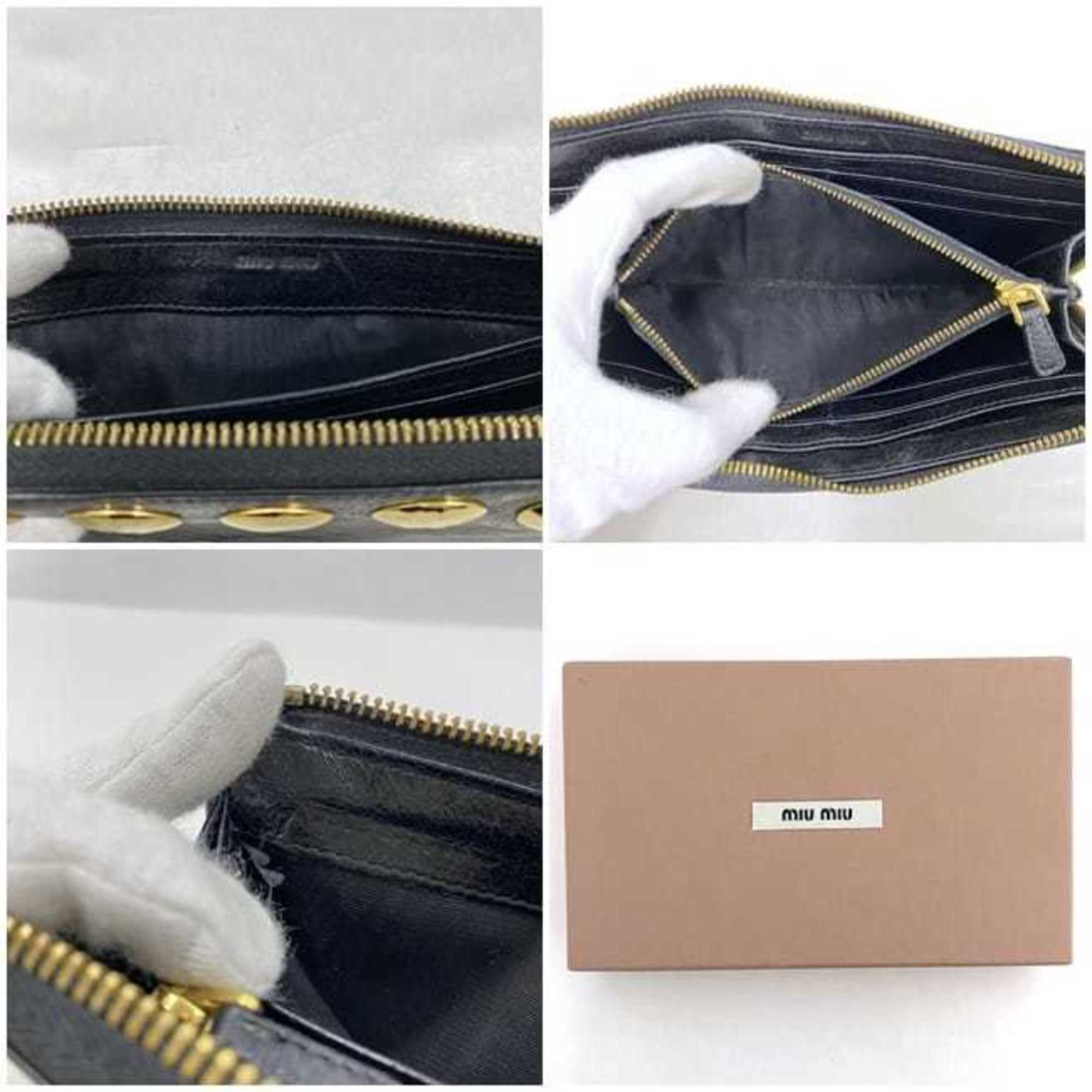 Miu Miu Miu L-shaped long wallet ec-21633 black leather GP miu women's