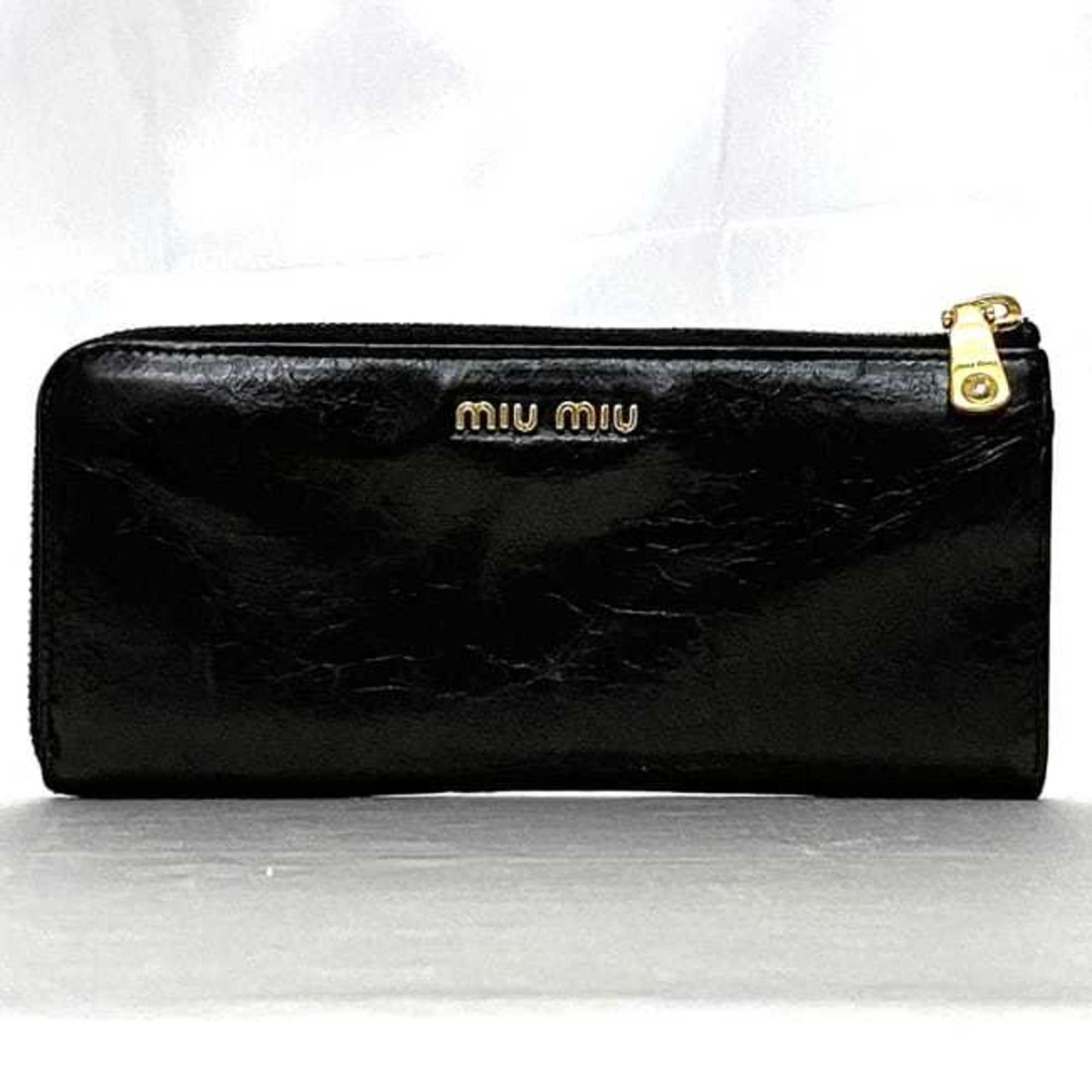 Miu Miu Miu L-shaped long wallet ec-21633 black leather GP miu women's