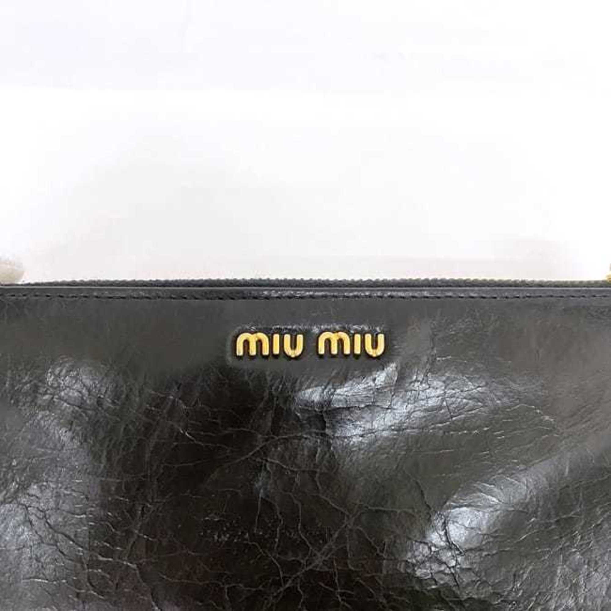 Miu Miu Miu L-shaped long wallet ec-21633 black leather GP miu women's