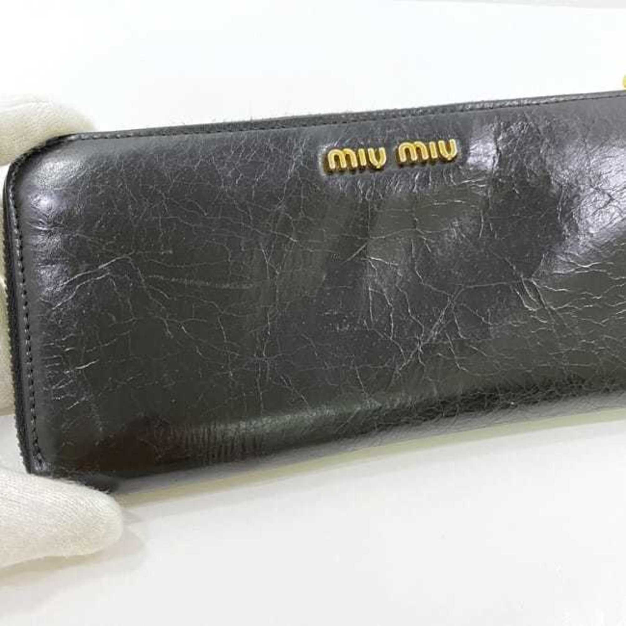 Miu Miu Miu L-shaped long wallet ec-21633 black leather GP miu women's