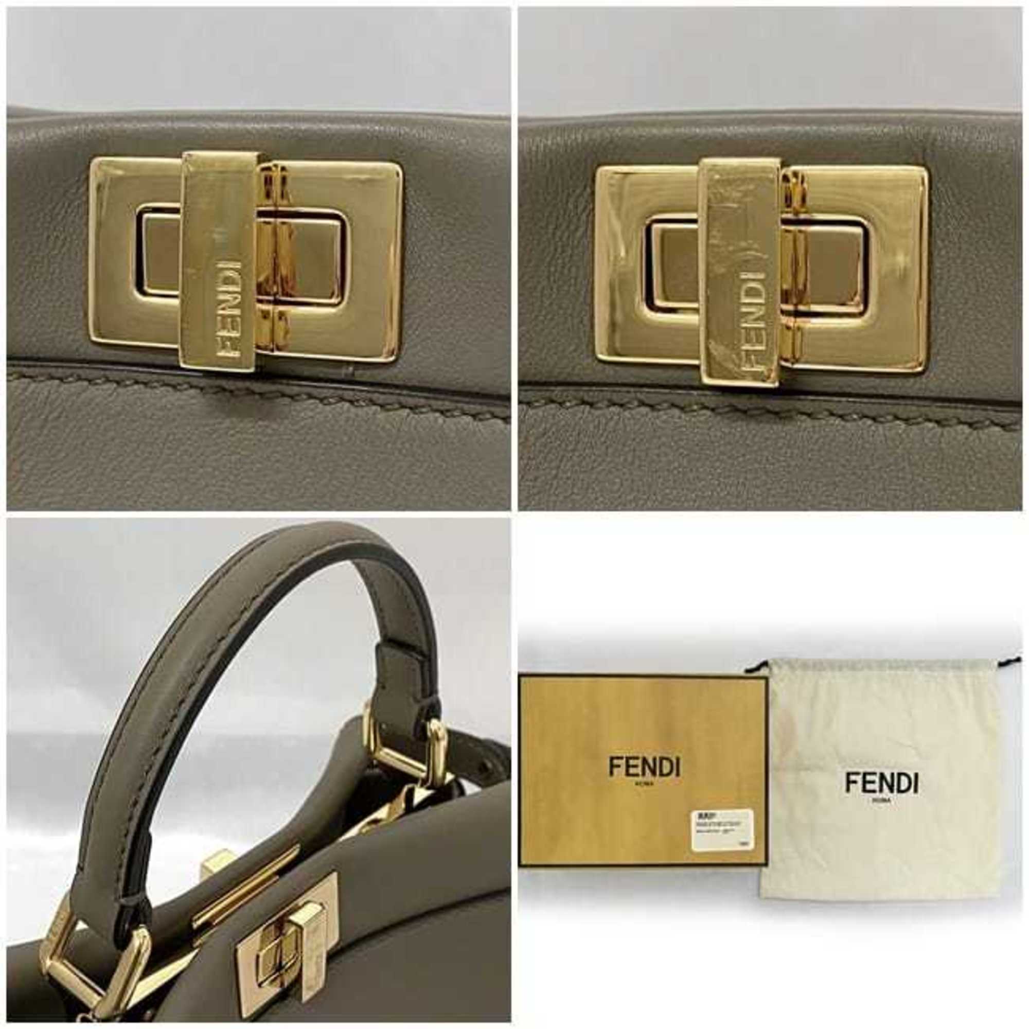 Fendi 2-way bag Peekaboo f-21699 beige 8BN244 leather FENDI handbag shoulder smoky color freestanding brown ladies men's thick strap