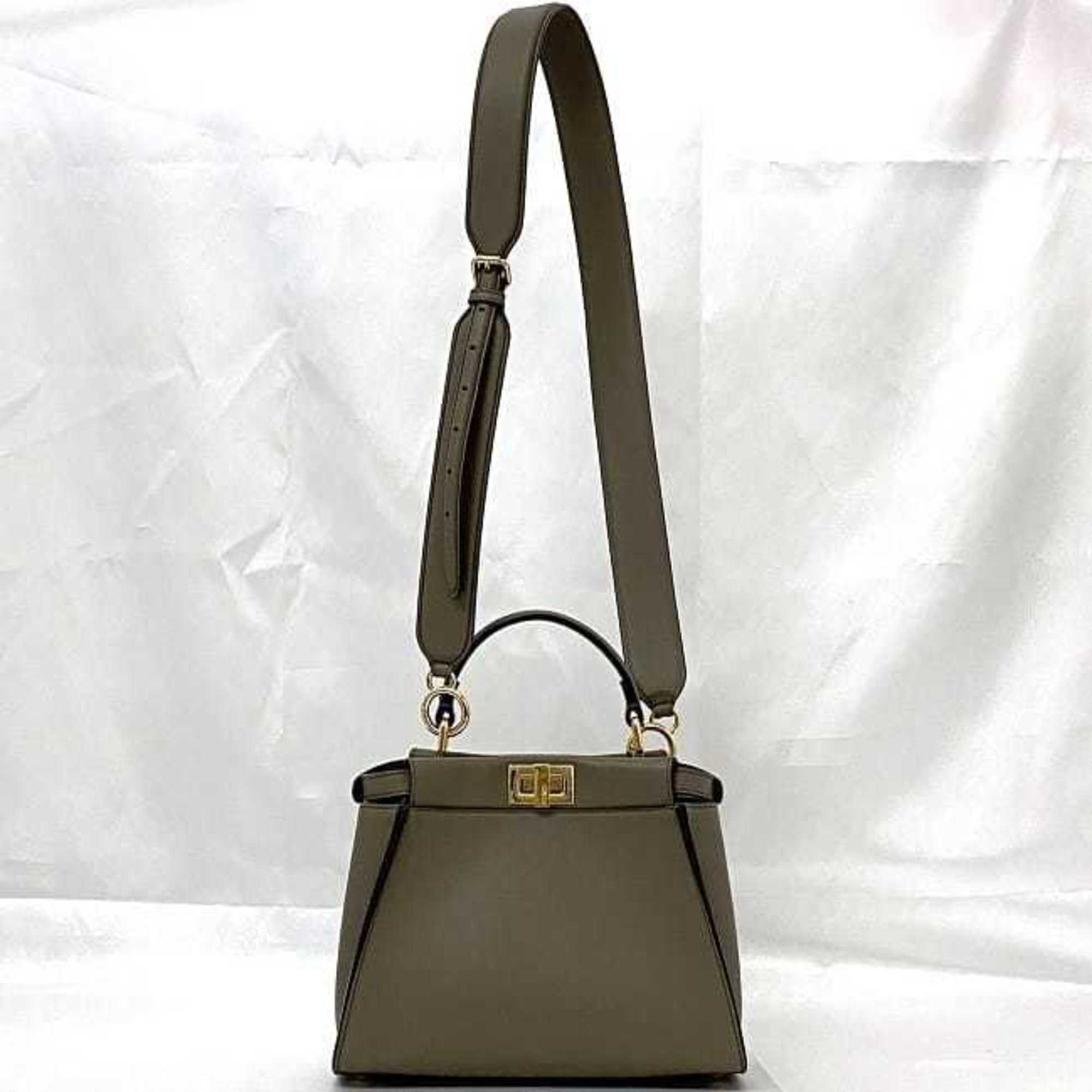 Fendi 2-way bag Peekaboo f-21699 beige 8BN244 leather FENDI handbag shoulder smoky color freestanding brown ladies men's thick strap