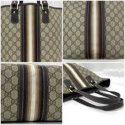 Gucci Tote Bag f-21619 Beige Brown GG Supreme 189896 PVC Leather GUCCI Stripe Unisex