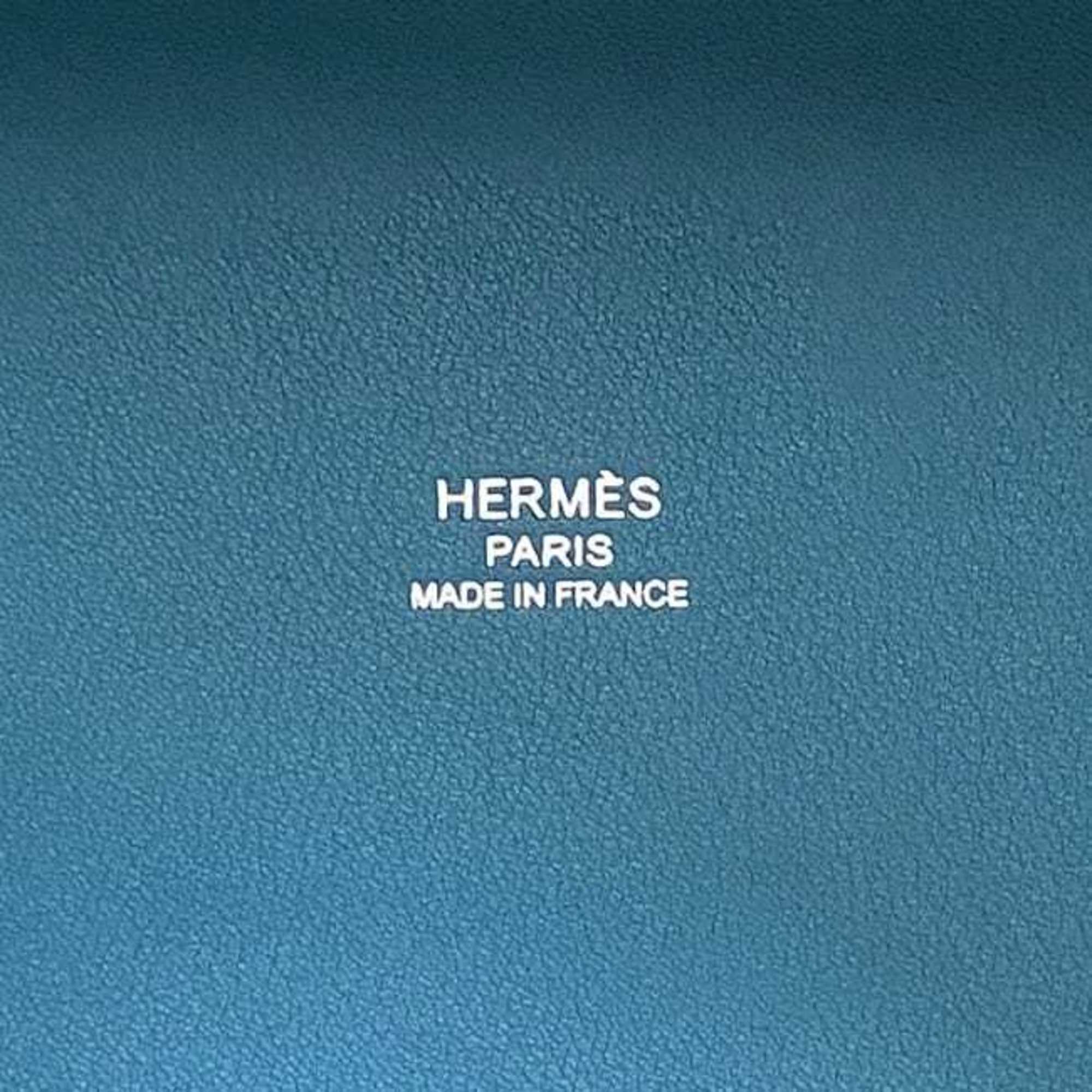 Hermes 2-way bag Ambier PM f-21700 Natural beige Light blue Canvas Swift leather Z stamp HERMES Freestanding H Shoulder Tote Handbag