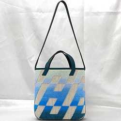 Hermes 2-way bag Ambier PM f-21700 Natural beige Light blue Canvas Swift leather Z stamp HERMES Freestanding H Shoulder Tote Handbag