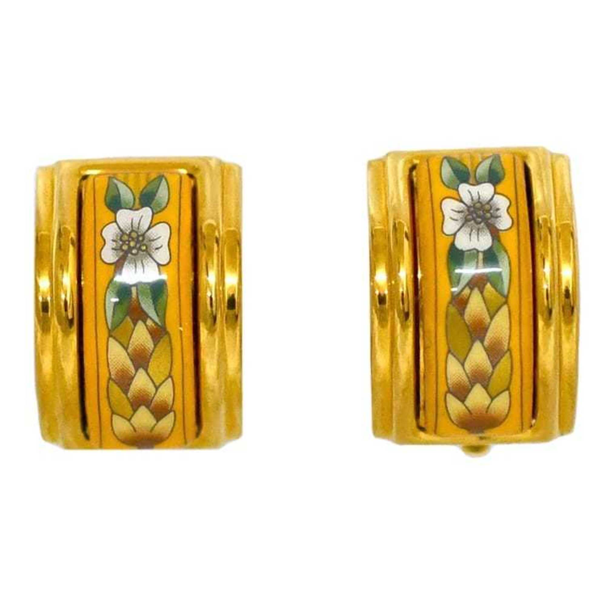 Hermes Earrings ec-21464 Gold GP Cloisonne HERMES Women's Flower Retro