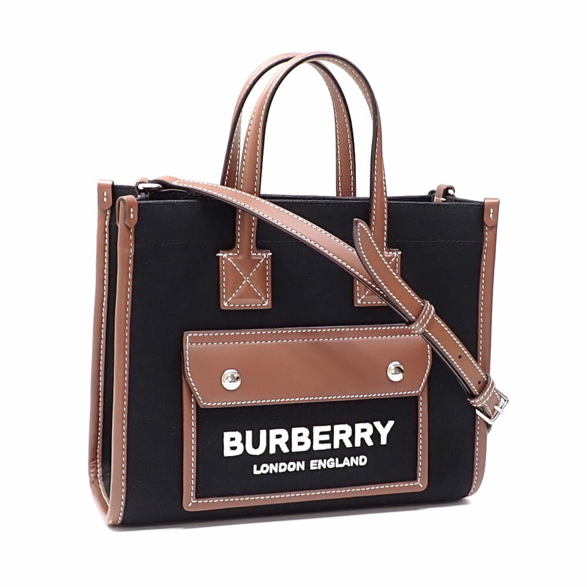 Burberry handbag for women in black, brown, leather and cotton 8055749 shoulder bag