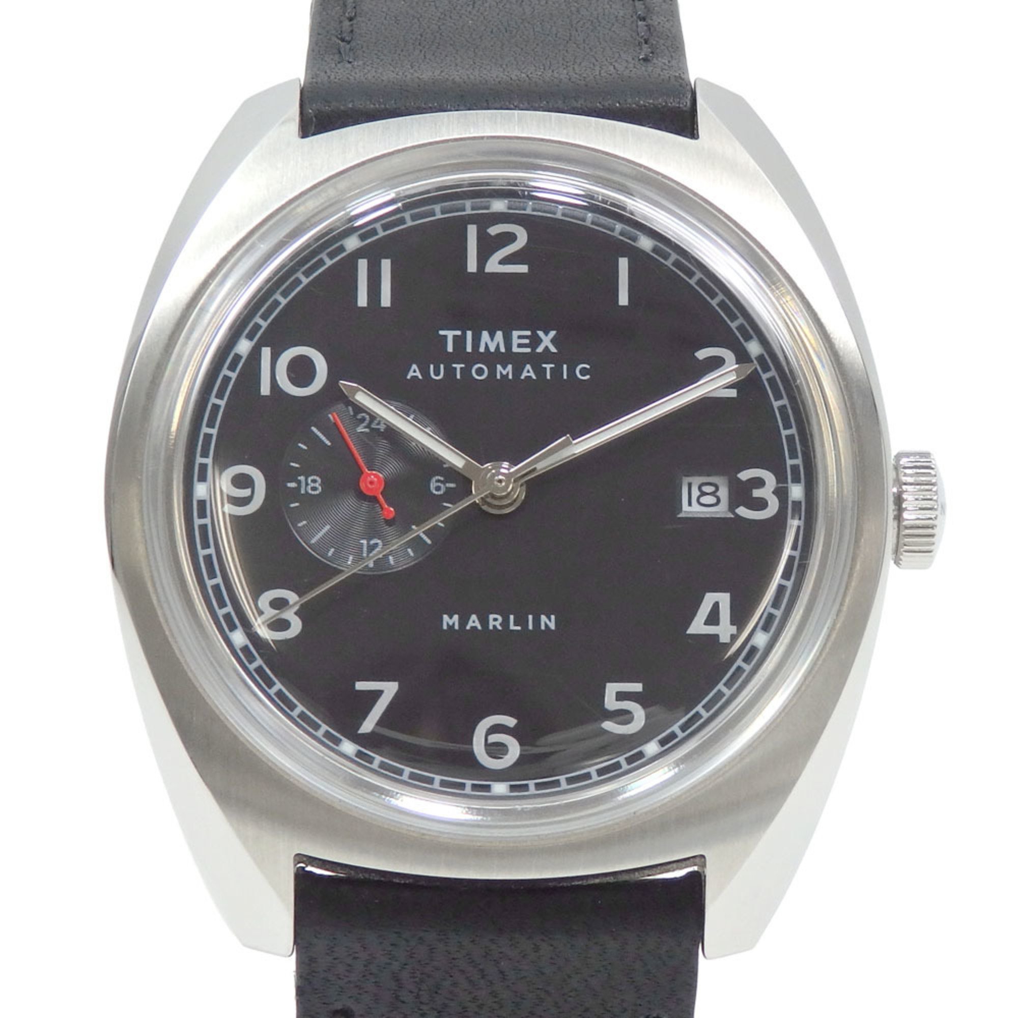 Timex Watch Marlin Jet Black Leather Men's Automatic SS TW2V62100 Self-winding