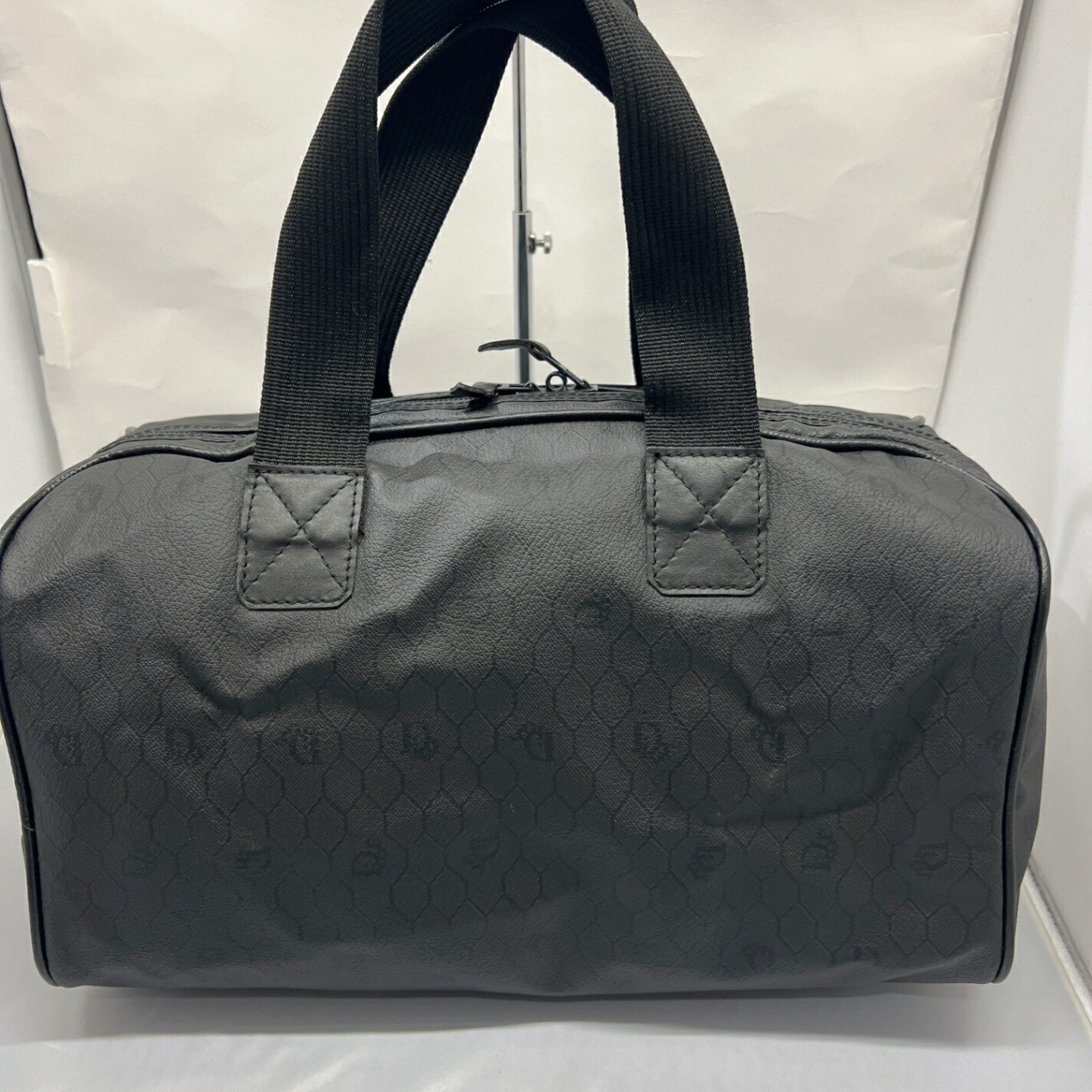 Christian Dior Honeycomb Boston Bag Handbag PVC Canvas Leather Black Kaizuka Store