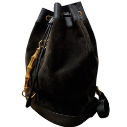 GUCCI Suede Leather Bamboo 003.2855 Backpack Black Kaizuka Store