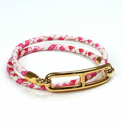 Hermes Silk Bracelet, Blue Double Tour, 2-row, Pink Multicolor, Wrist Size: Approx. 15.5cm