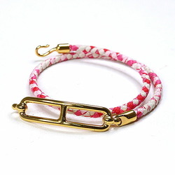 Hermes Silk Bracelet, Blue Double Tour, 2-row, Pink Multicolor, Wrist Size: Approx. 15.5cm