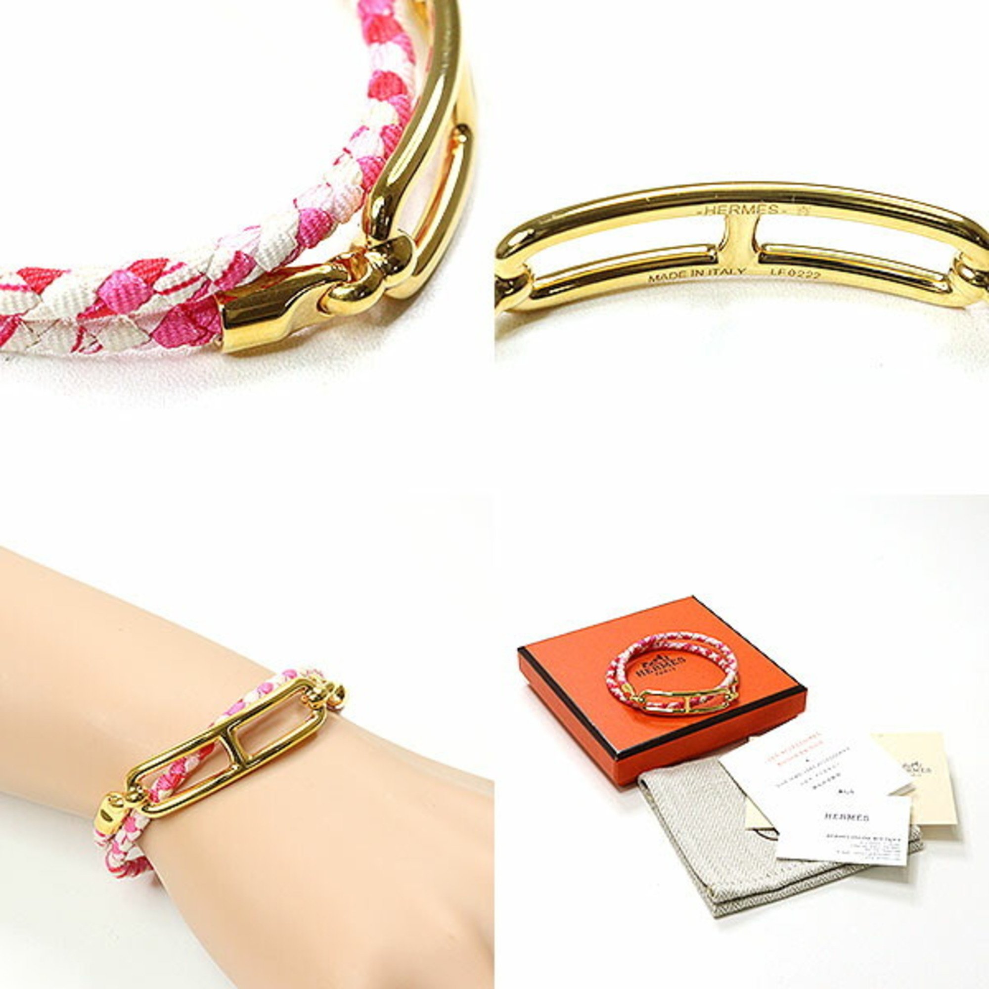 Hermes Silk Bracelet, Blue Double Tour, 2-row, Pink Multicolor, Wrist Size: Approx. 15.5cm