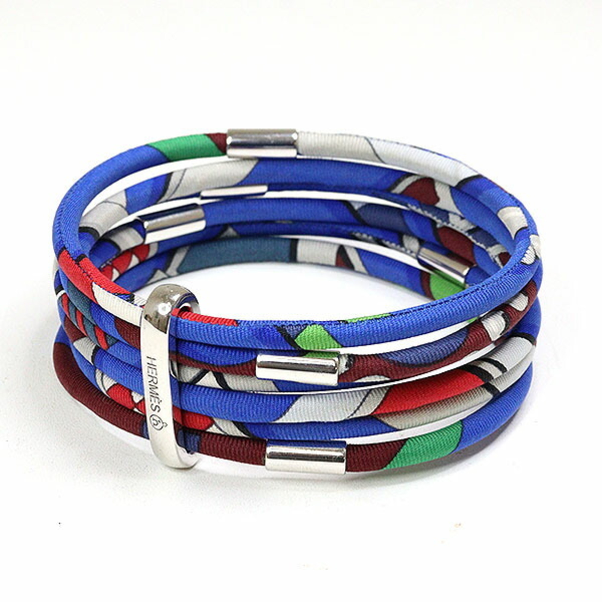 HERMES Petit H Silk Bracelet, 6-row, Blue Multicolor, Wrist Size: Approx. 20cm