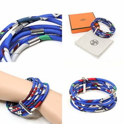 HERMES Petit H Silk Bracelet, 6-row, Blue Multicolor, Wrist Size: Approx. 20cm