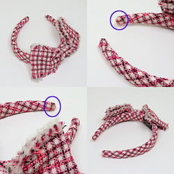 CHANEL Headband Ribbon Pink Check Hairband Hair