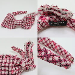 CHANEL Headband Ribbon Pink Check Hairband Hair