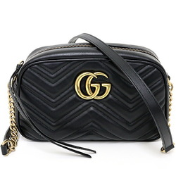 GUCCI GG Marmont Quilted Small Shoulder Bag Black Chevron Leather 447632 A