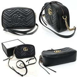 GUCCI GG Marmont Quilted Small Shoulder Bag Black Chevron Leather 447632 A