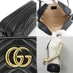 GUCCI GG Marmont Quilted Small Shoulder Bag Black Chevron Leather 447632 A