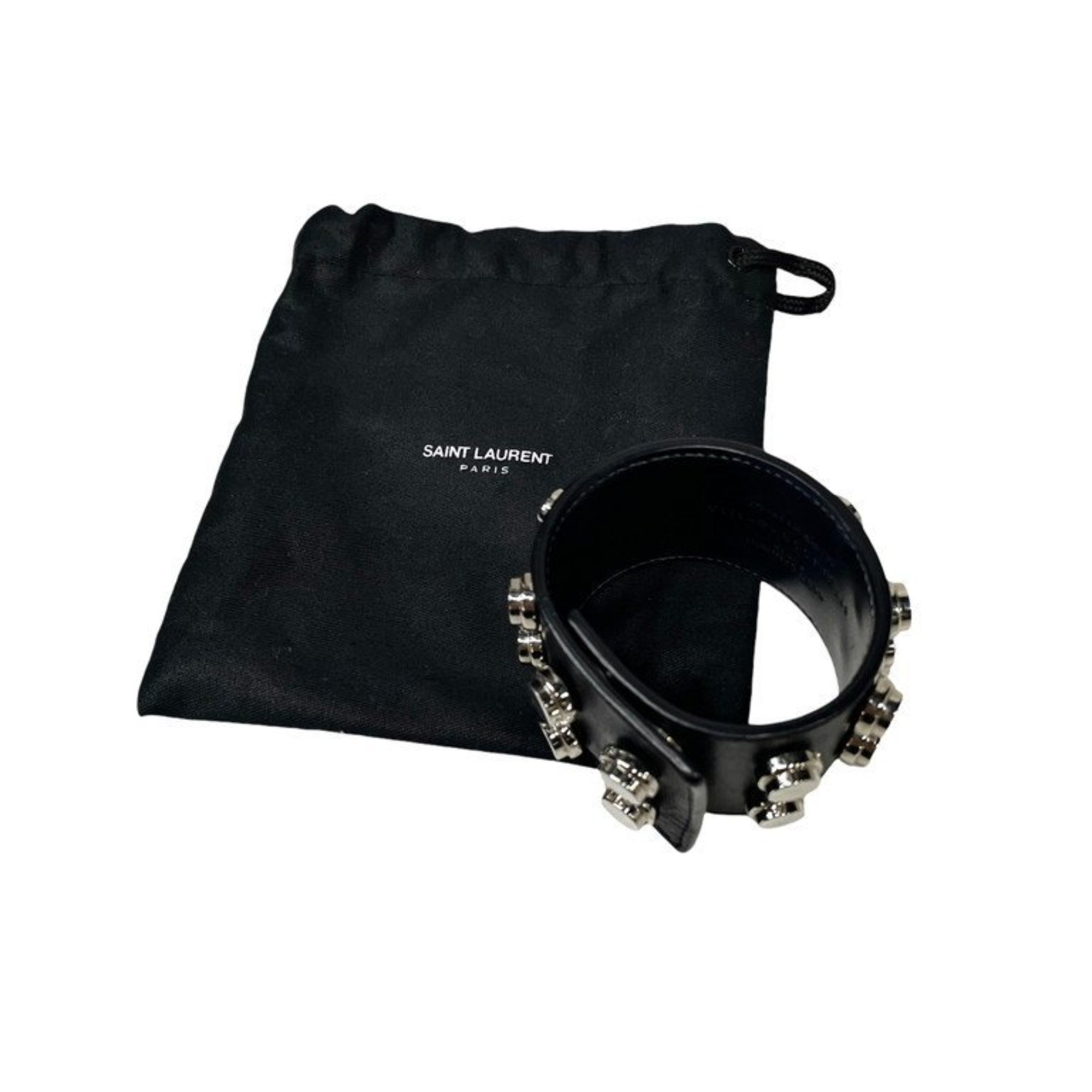 Yves Saint Laurent SAINT LAURENT PARIS Calf Leather Double Spike Stud Bracelet Bangle 2 Rows Saint Laurent Paris Men Women Unisex Mikunigaoka Store