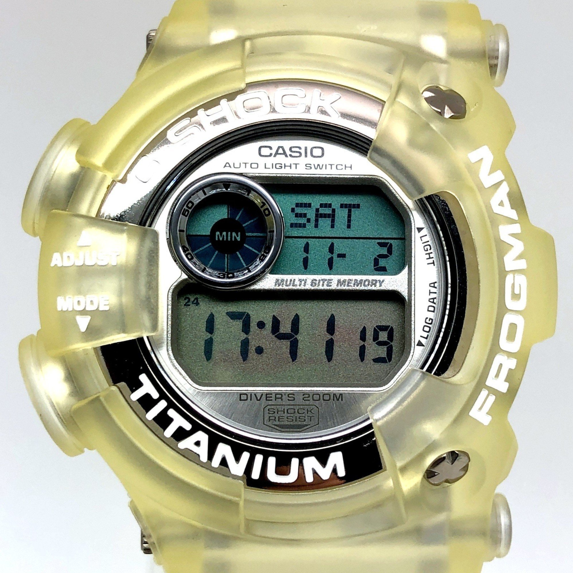 G-SHOCK CASIO Watch DW-9900WC-7T FROGMAN W.C.C.S. Frogman Double Manta EL Titanium Case World Coral Reef Conservation Society White Skeleton Silver Released June 1999 Mikunigaoka Store