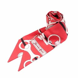 Hermes Scarf Twilly Women's Silk Red White Riding Gear Sold Item