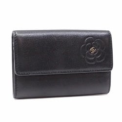 Chanel Card Case Butterfly Camellia Women's Black Leather Coco Mark