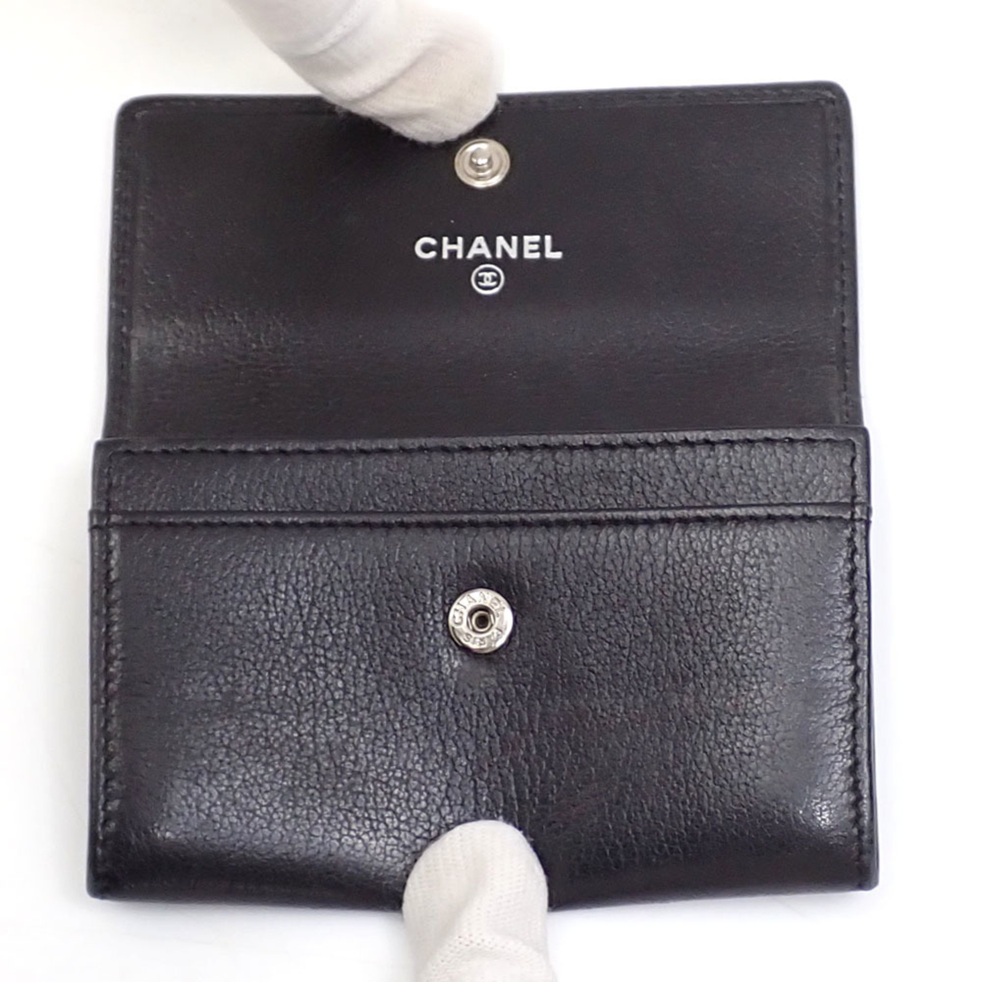 Chanel Card Case Butterfly Camellia Women's Black Leather Coco Mark