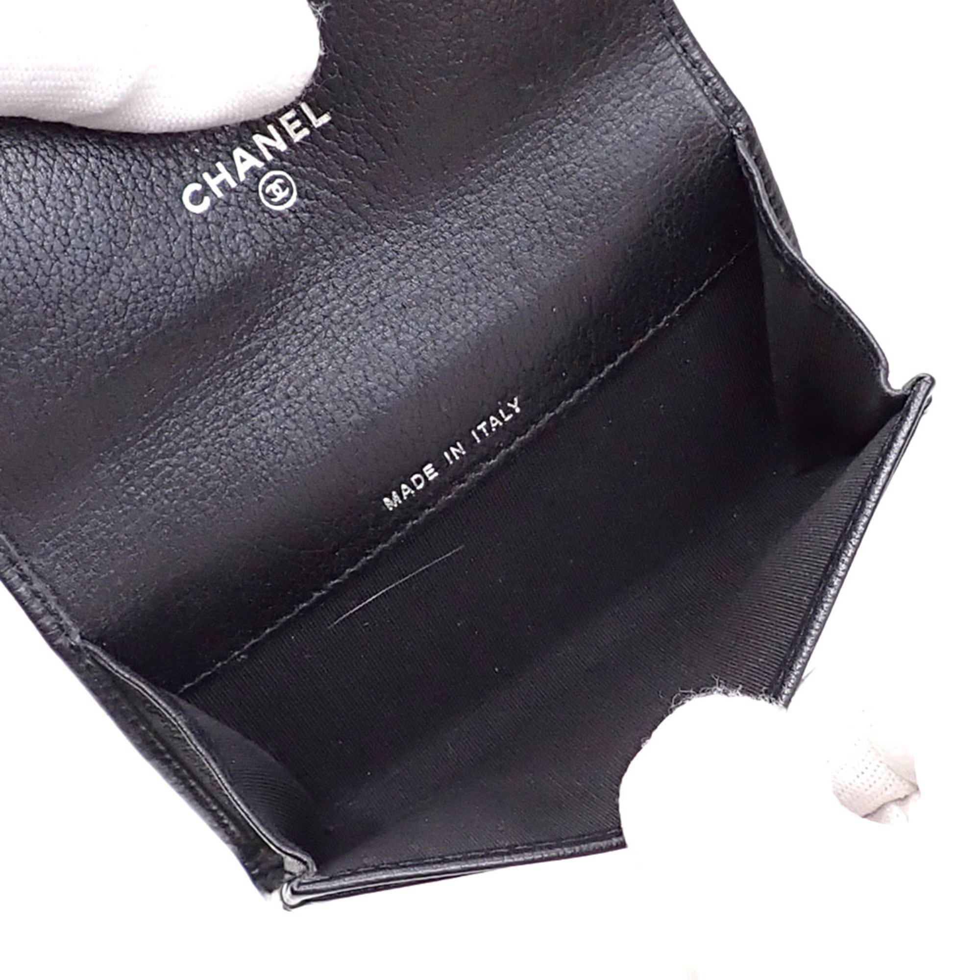 Chanel Card Case Butterfly Camellia Women's Black Leather Coco Mark