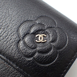 Chanel Card Case Butterfly Camellia Women's Black Leather Coco Mark