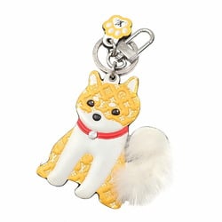 Louis Vuitton Bag Charm Porto Cle LV Shiba Women's M01199 Yellow White Monogram Mink Fur Dog Keychain