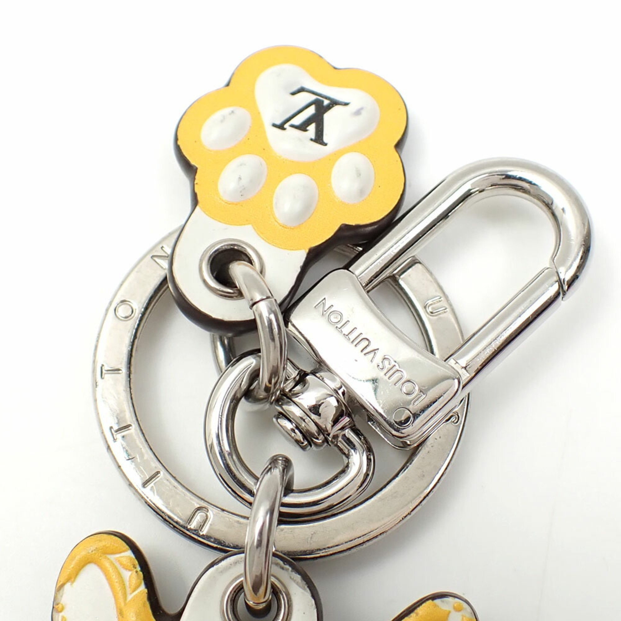 Louis Vuitton Bag Charm Porto Cle LV Shiba Women's M01199 Yellow White Monogram Mink Fur Dog Keychain