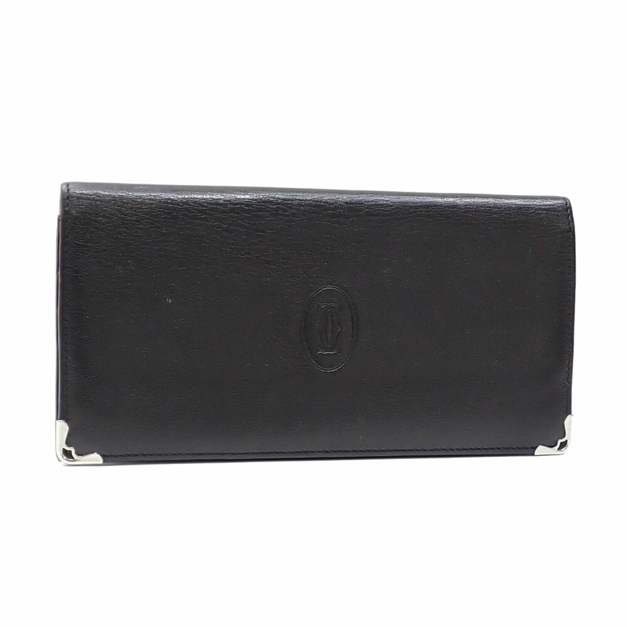 Cartier Bi-fold Long Wallet Must Line de Round Zip International Black Bordeaux Calf Leather L3001363 Women's Men's Unisex