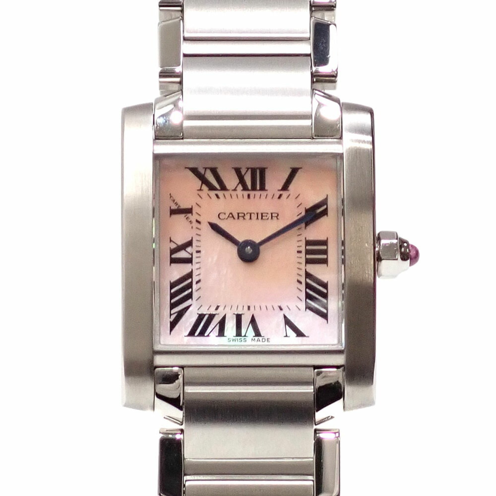 Cartier Watch Tank Francaise SM Ladies Quartz SS W51028Q3 Battery Operated Pink Shell Dial