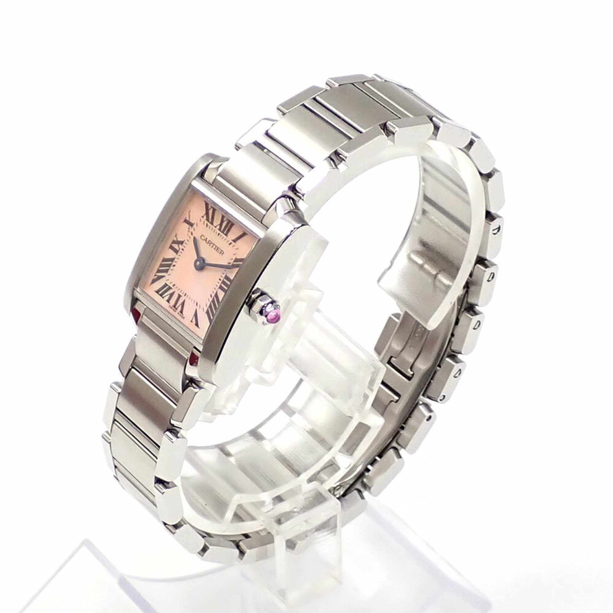 Cartier Watch Tank Francaise SM Ladies Quartz SS W51028Q3 Battery Operated Pink Shell Dial