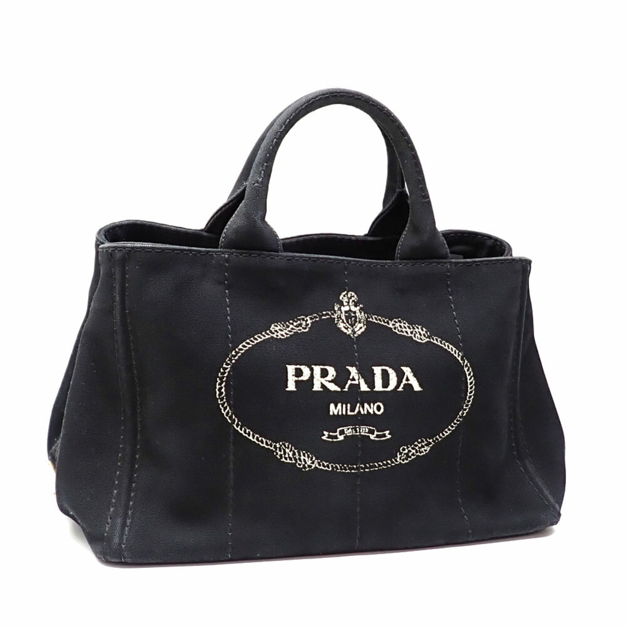 Prada Tote Bag Canapa MM Women's Nero Black Canvas 1BG642 Hand Shoulder